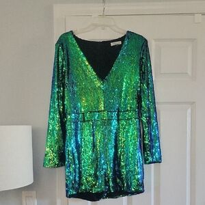 Urban Sweetheart Green SEQUINS Shorts Romper Sz XL